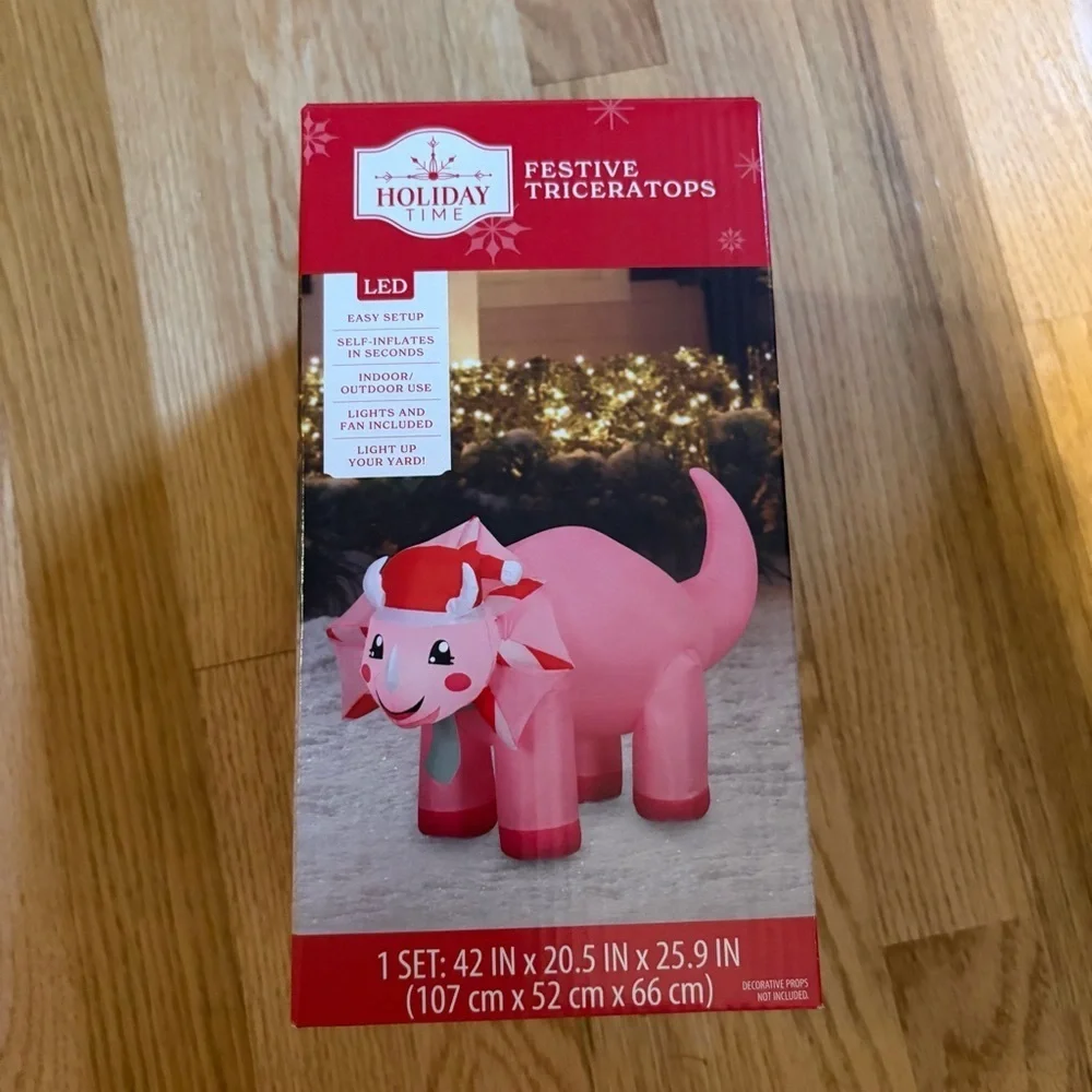 Holiday Time Pink Dinosaur Inflatable Decor NEW Triceratops Christmas Blow Up